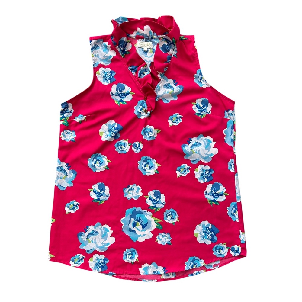 Mud Pie Women’s Large Pink Floral Ruffle Tunic‎ Tank